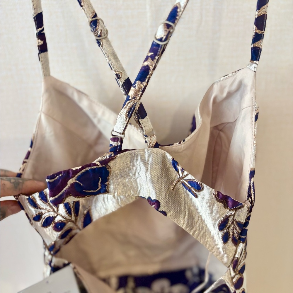 Morgan & Co. Cream, Indigo & Gold Floral Dress - Picture 9 of 9
